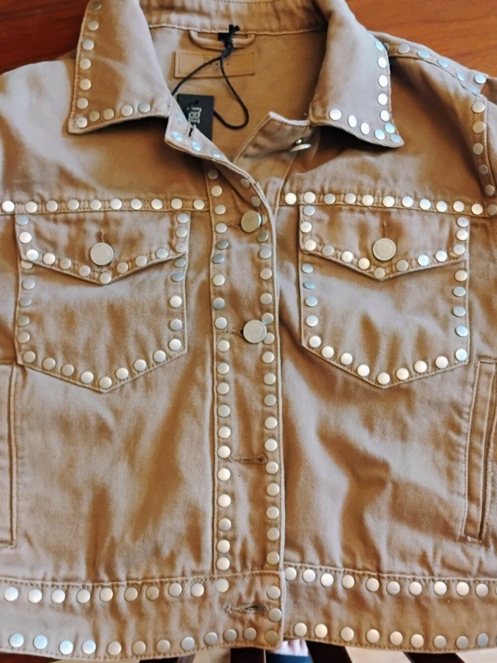 Fabulous BLANKNYC tan studded denim jacket Amazing M fits L
